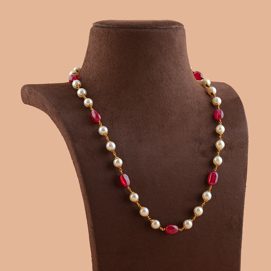 Singular  Culture Pearl And Ruby Gold Necklace - Krishna Jewellers Pearls and Gems