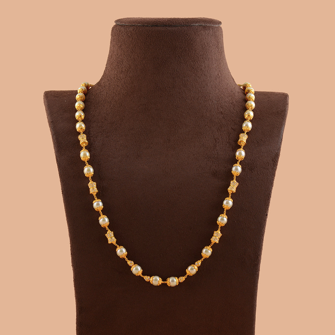 Classic Single Ling Gold Pearl Necklace - Krishna Jewellers Pearls and Gems