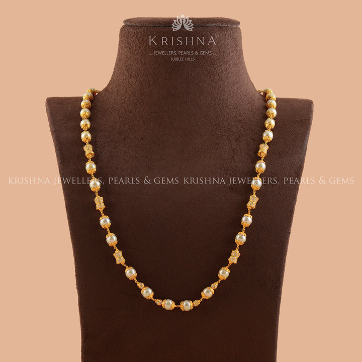 Classic Single Ling Gold Pearl Necklace - Krishna Jewellers Pearls and Gems