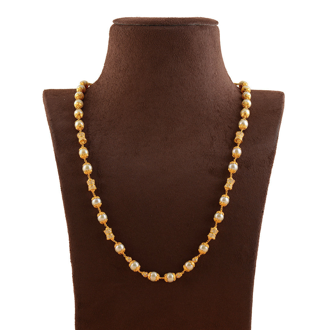 Classic Single Ling Gold Pearl Necklace - Krishna Jewellers Pearls and Gems
