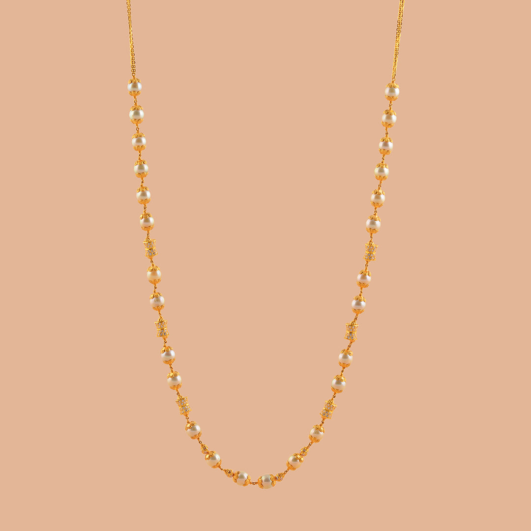 Classic Single Ling Gold Pearl Necklace - Krishna Jewellers Pearls and Gems