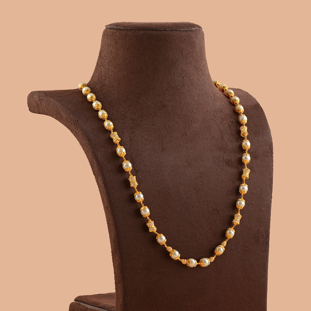 Classic Single Ling Gold Pearl Necklace - Krishna Jewellers Pearls and Gems