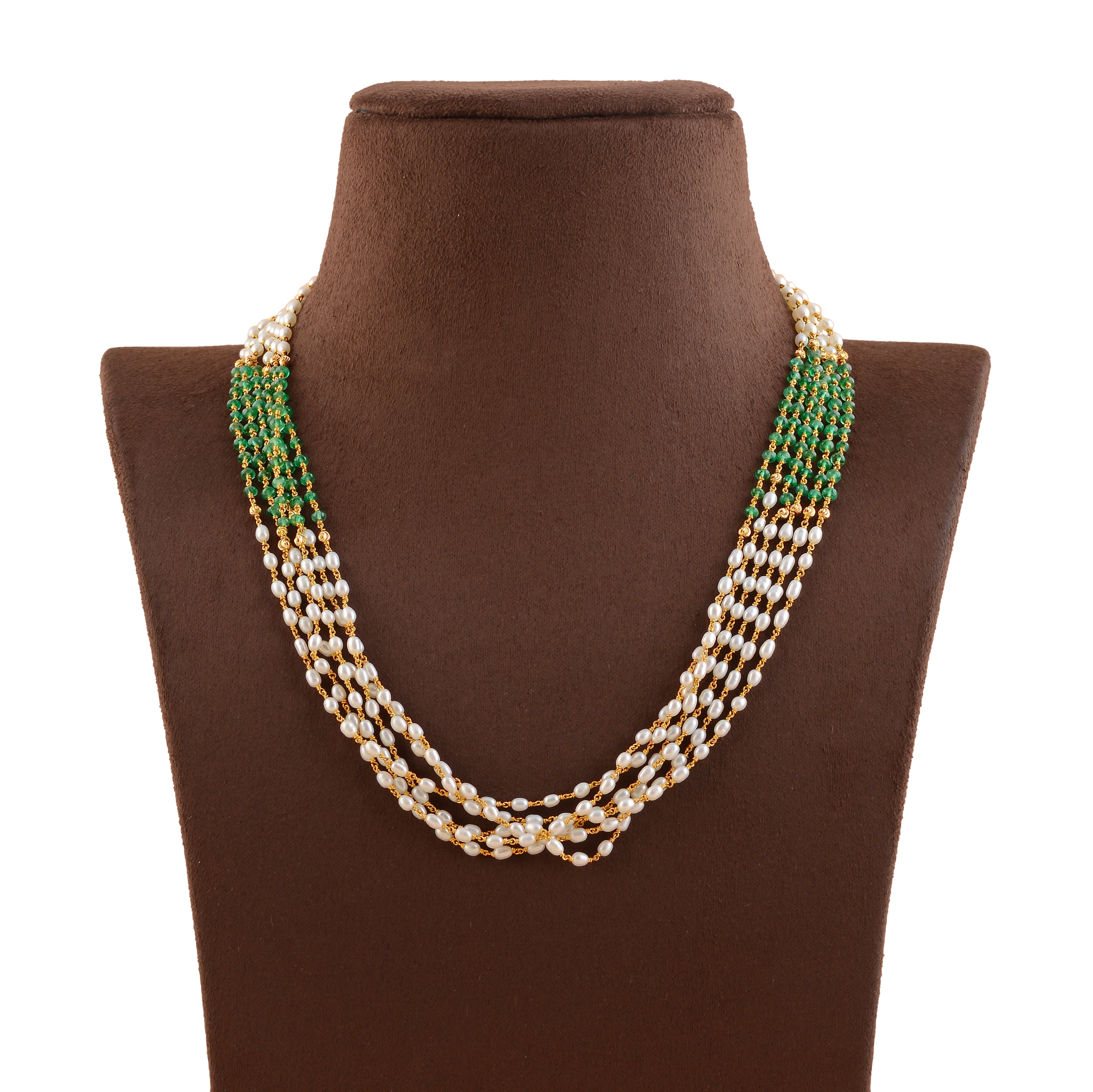 Pearl and Emerald Gold Chain Necklace - Krishna Jewellers Pearls and Gems