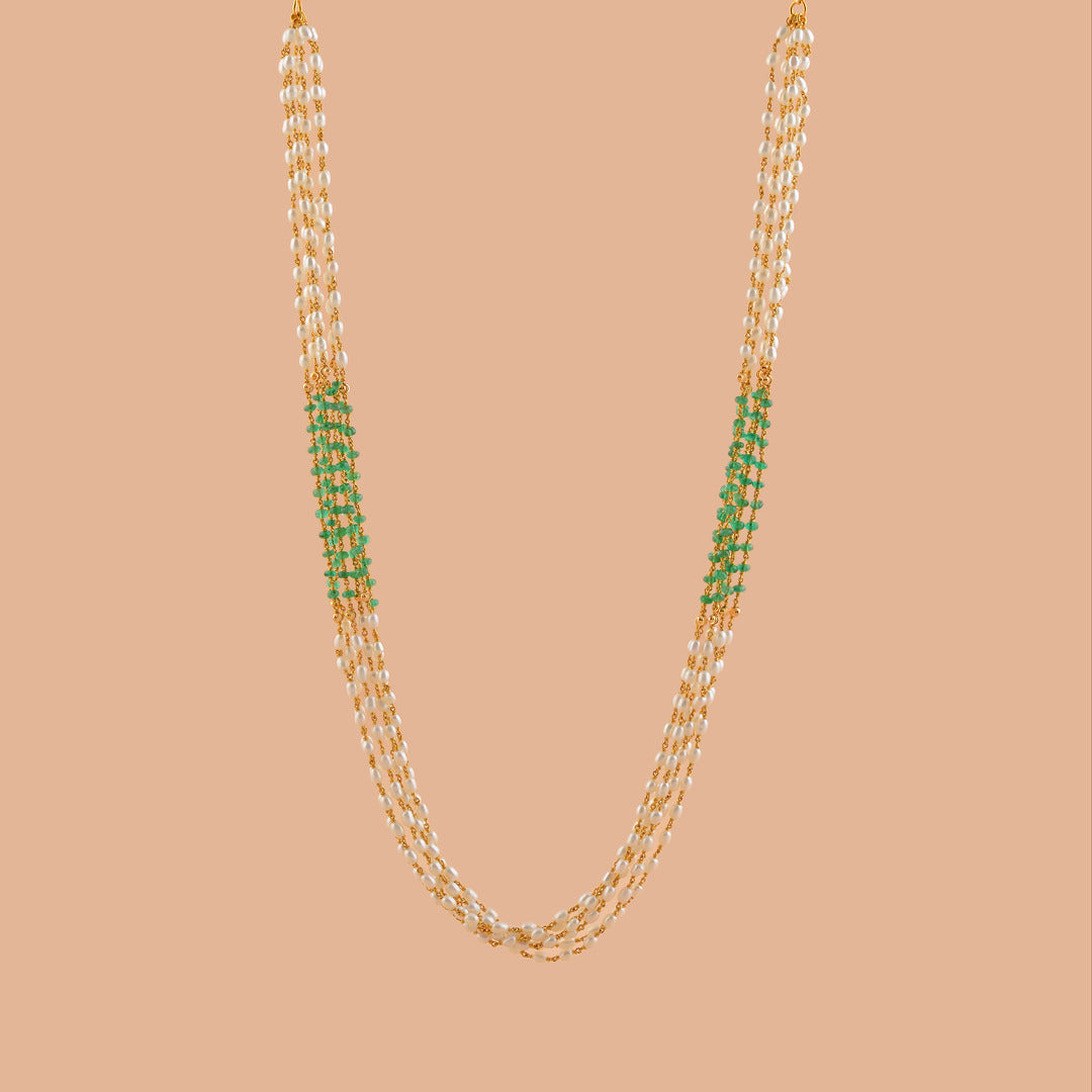 Pearl and Emerald Gold Chain Necklace - Krishna Jewellers Pearls and Gems