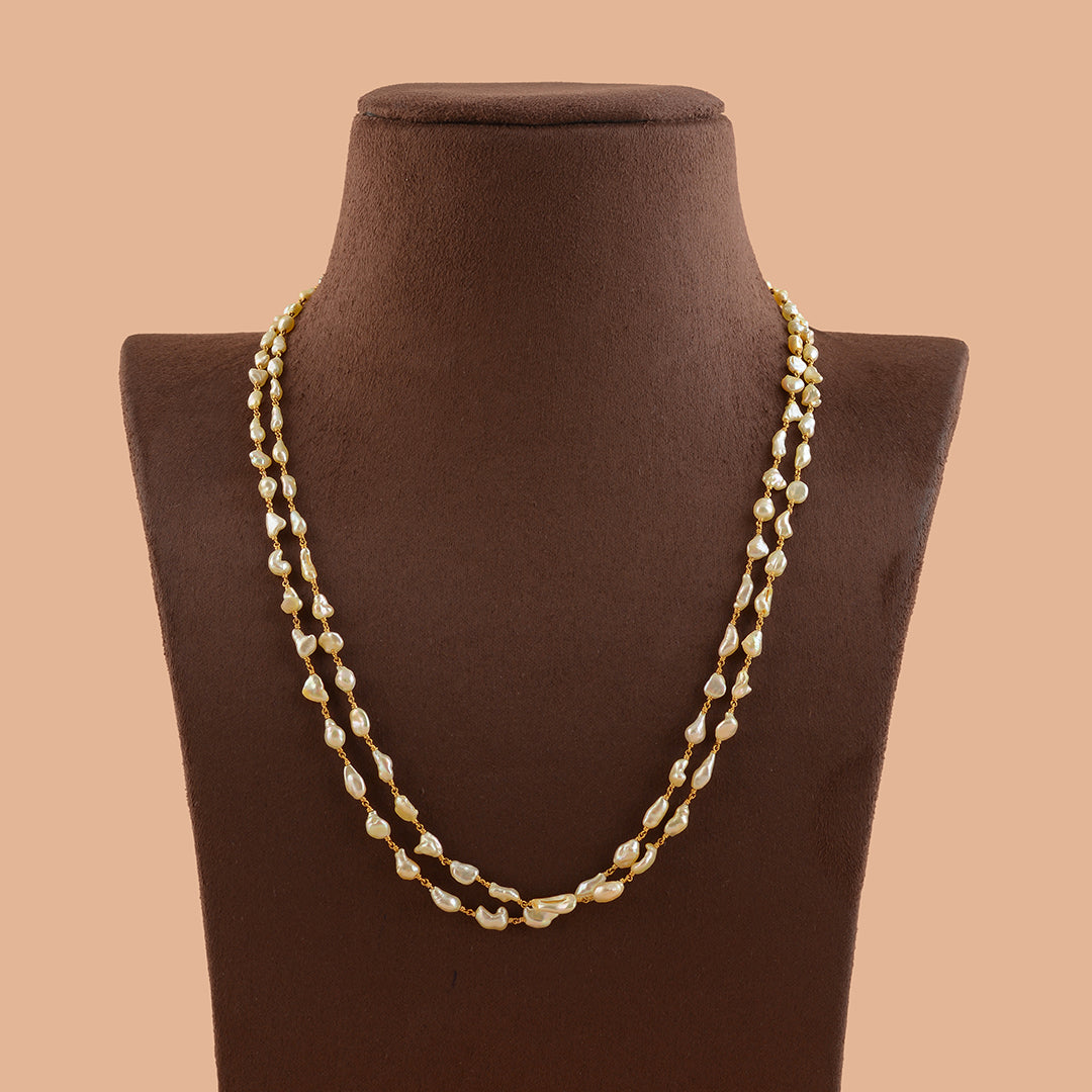 Two Row Rice Pearl Gold Necklace - Krishna Jewellers Pearls and Gems