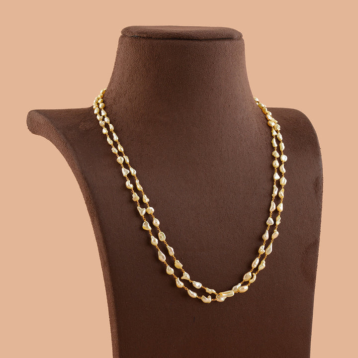 Two Row Rice Pearl Gold Necklace - Krishna Jewellers Pearls and Gems