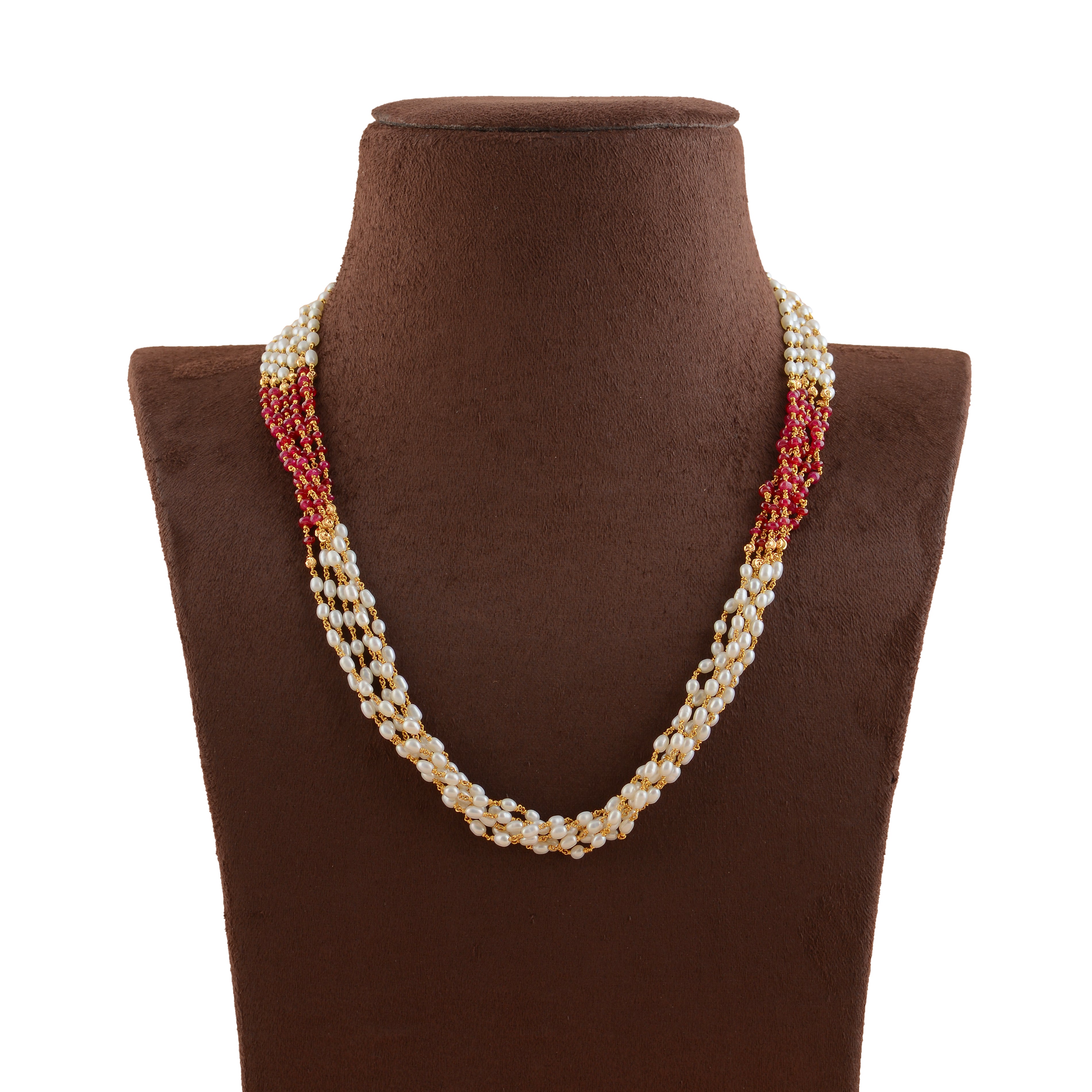 Multiline Ruby and Pearl Necklace in Gold - Krishna Jewellers Pearls and Gems