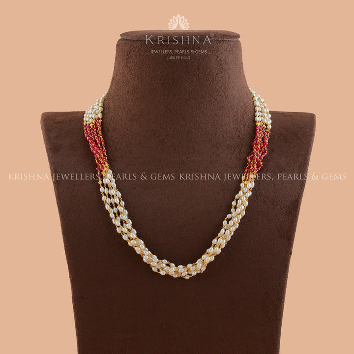 Multiline Ruby and Pearl Necklace in Gold - Krishna Jewellers Pearls and Gems