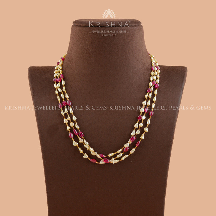 Exotic Ruby And Keshi Gold Pearl Necklace - Krishna Jewellers Pearls and Gems