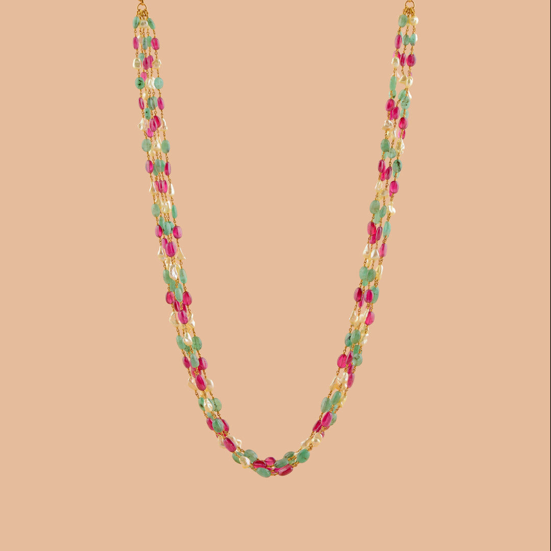 Emerald Enchantment: Keshi Pearl Necklace in Gold - Krishna Jewellers Pearls and Gems