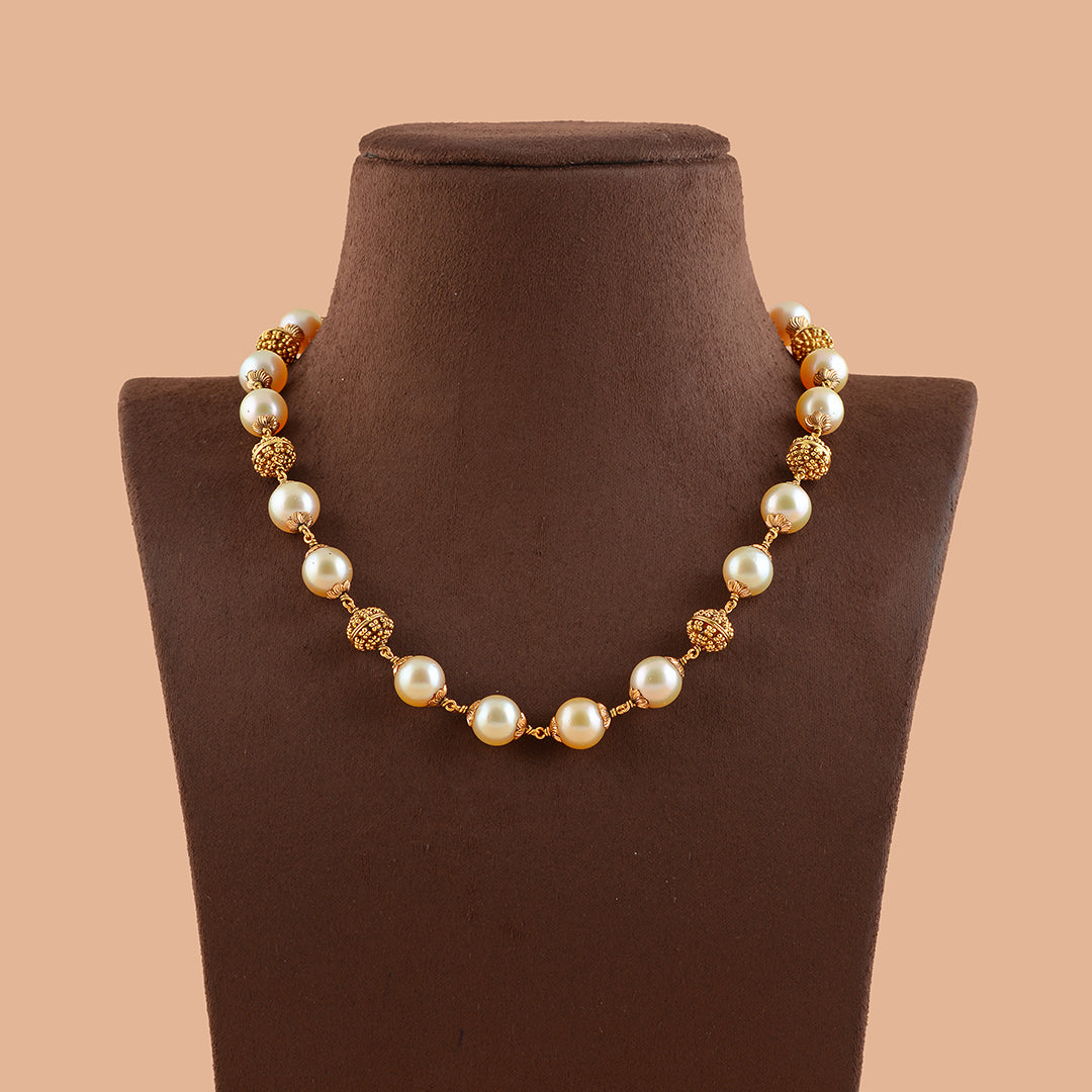 South Sea Pearl Necklace with Gold Nakshi Balls - Krishna Jewellers Pearls and Gems