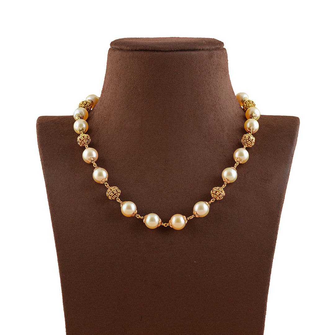 South Sea Pearl Necklace with Gold Nakshi Balls - Krishna Jewellers Pearls and Gems