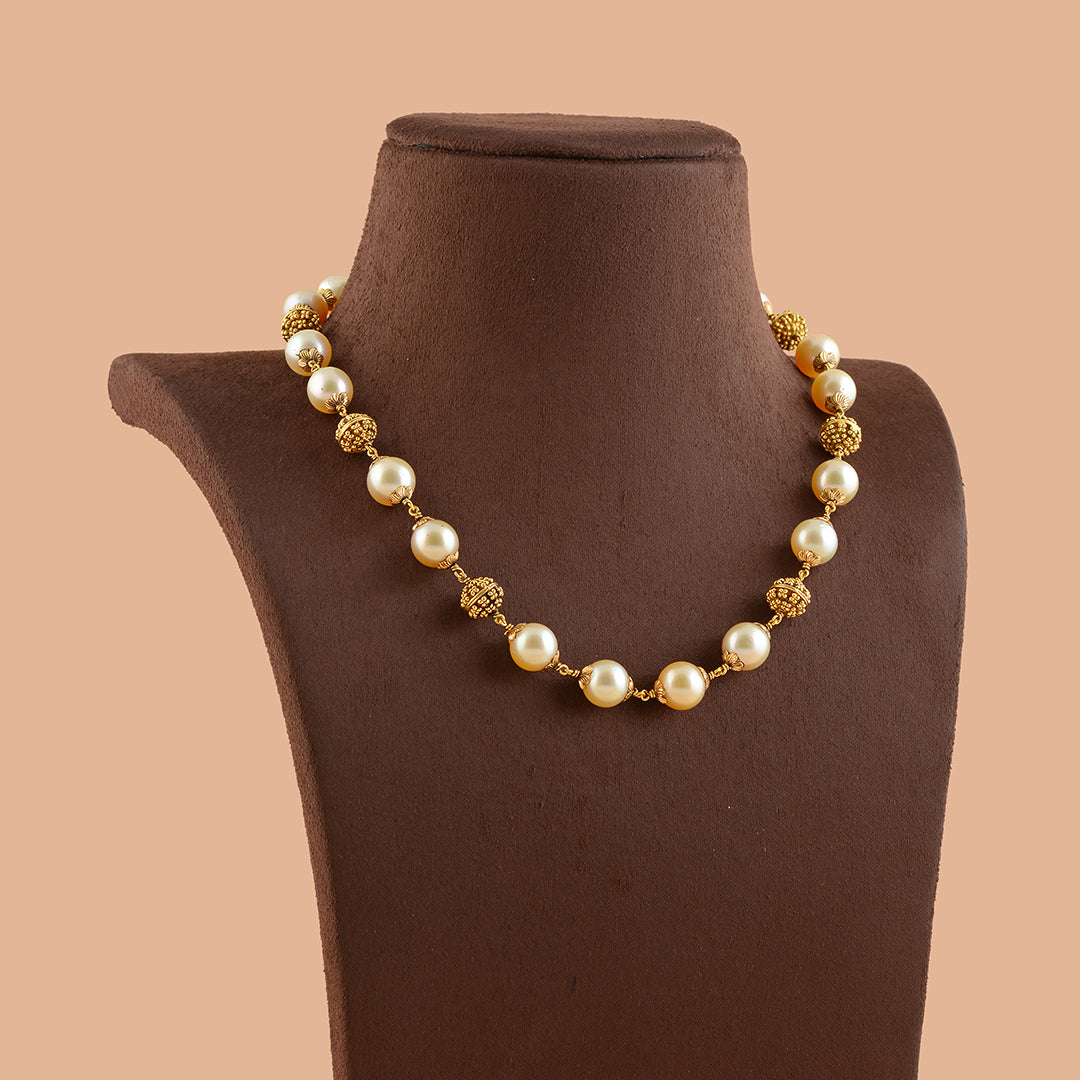 South Sea Pearl Necklace with Gold Nakshi Balls - Krishna Jewellers Pearls and Gems