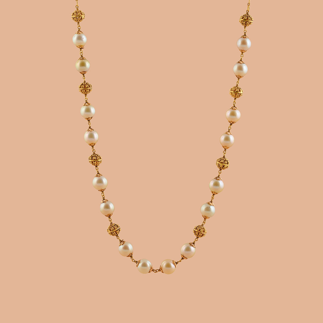 South Sea Pearl Necklace with Gold Nakshi Balls - Krishna Jewellers Pearls and Gems