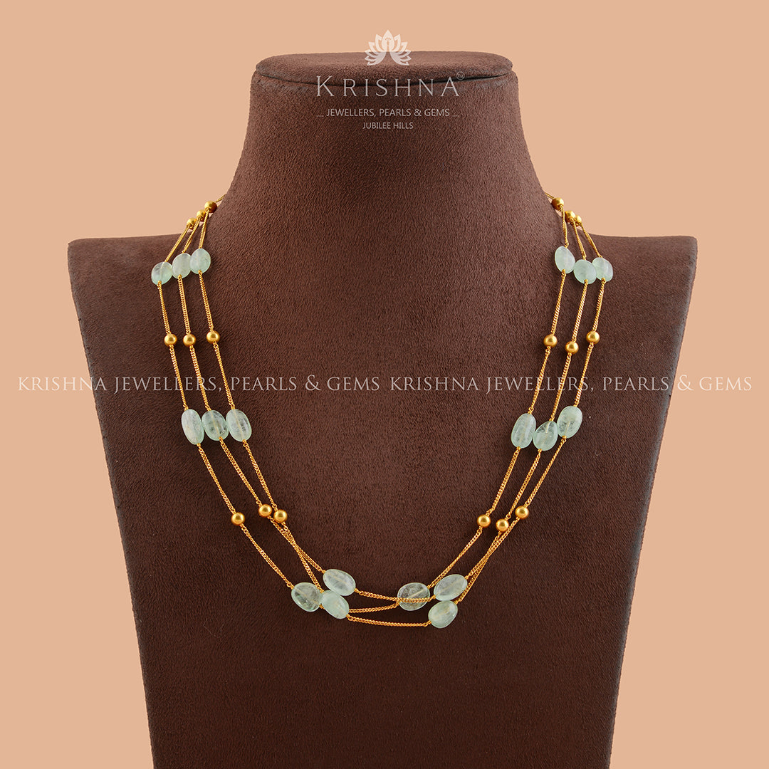Original Emerald Beads Gold Chain - Krishna Jewellers Pearls and Gems