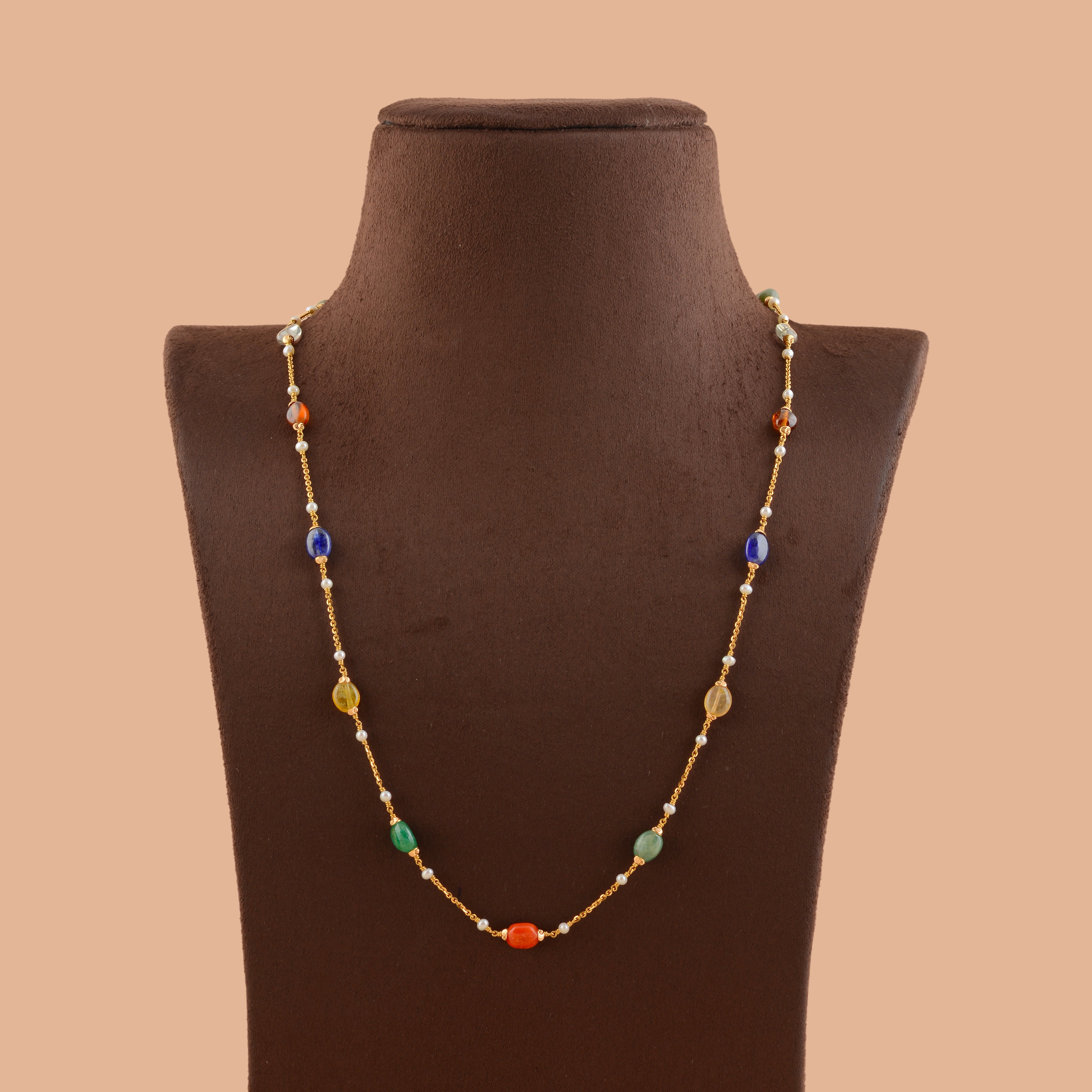 Navatna Gold Pearl Necklace - Krishna Jewellers Pearls and Gems