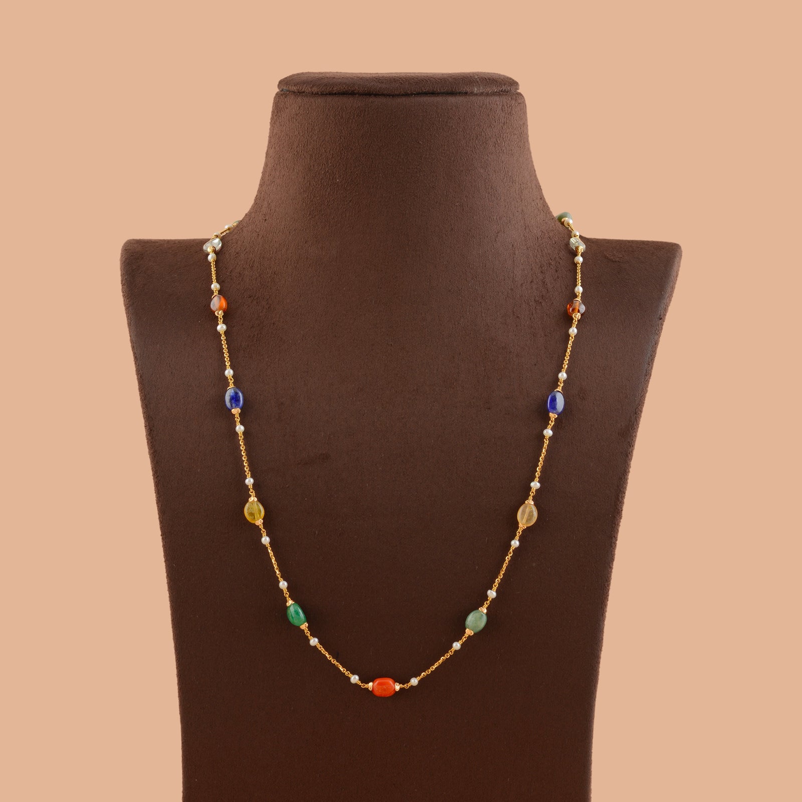 Navatna Gold Pearl Necklace - Krishna Jewellers Pearls and Gems