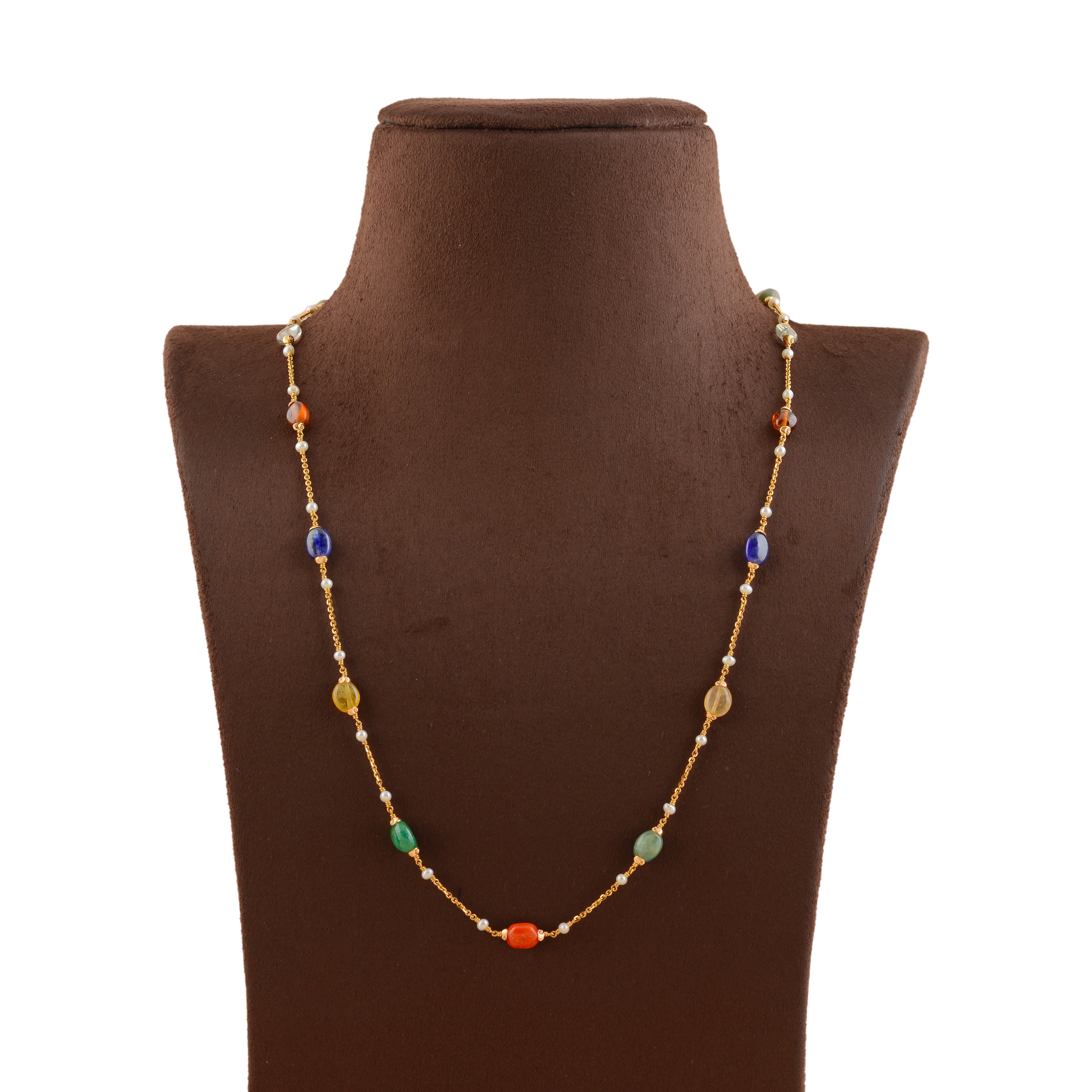 Navatna Gold Pearl Necklace - Krishna Jewellers Pearls and Gems