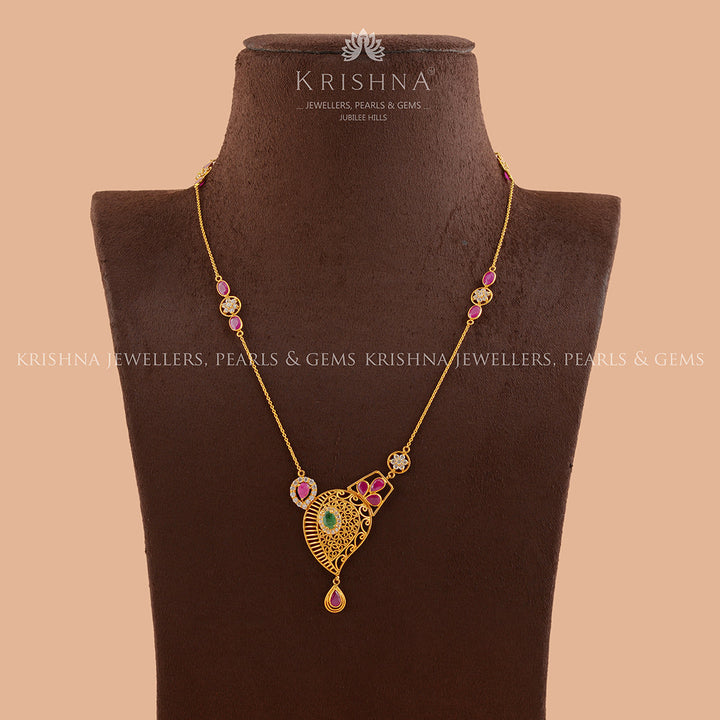 Single Line Gold Chain with Semi-Precious Stone - Krishna Jewellers Pearls and Gems