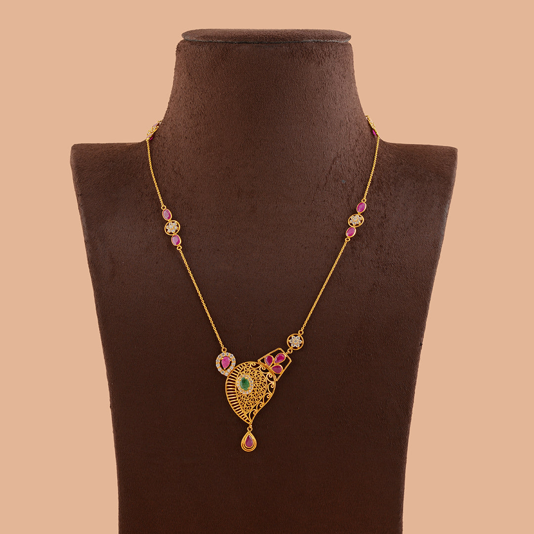 Single Line Gold Chain with Semi-Precious Stone - Krishna Jewellers Pearls and Gems