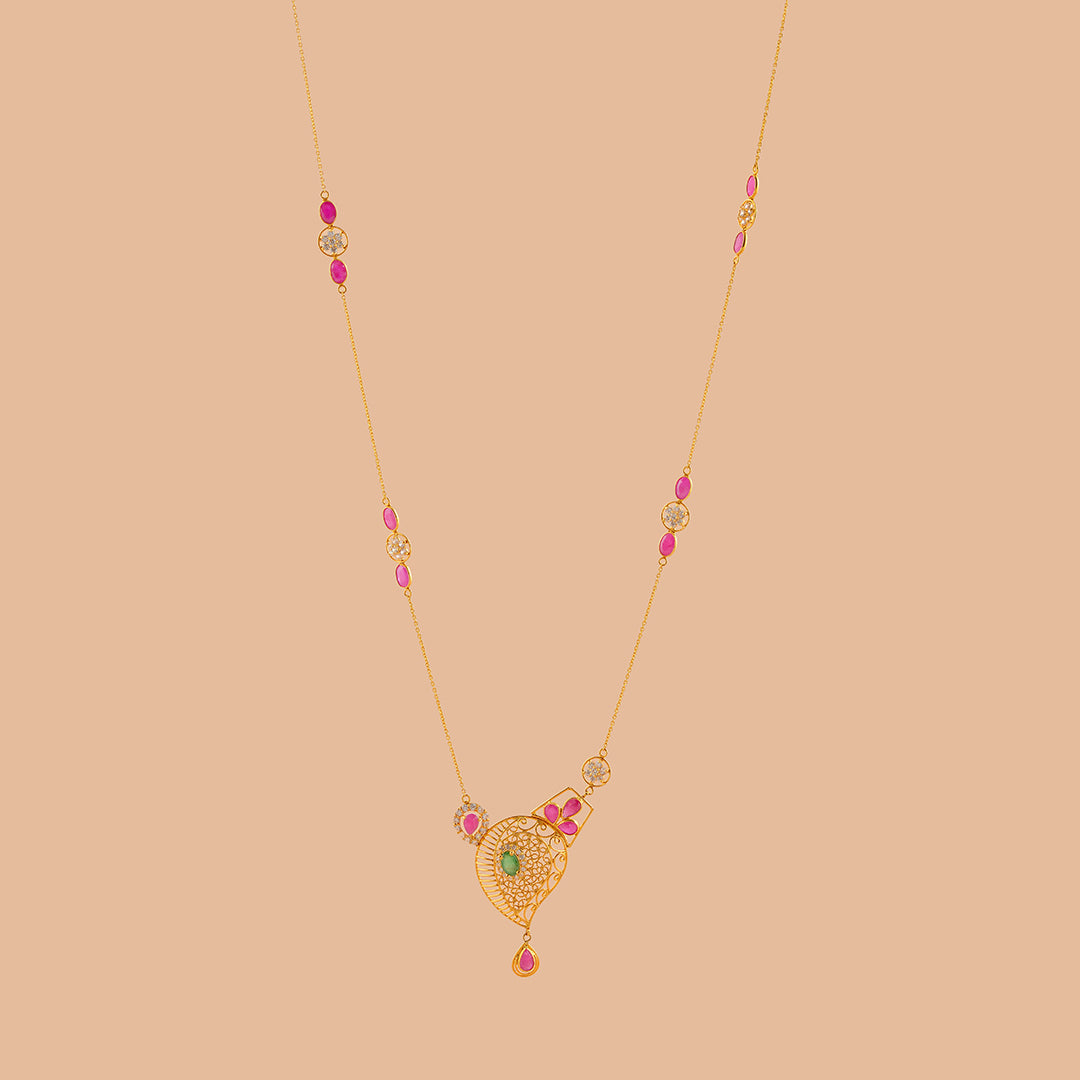 Single Line Gold Chain with Semi-Precious Stone - Krishna Jewellers Pearls and Gems