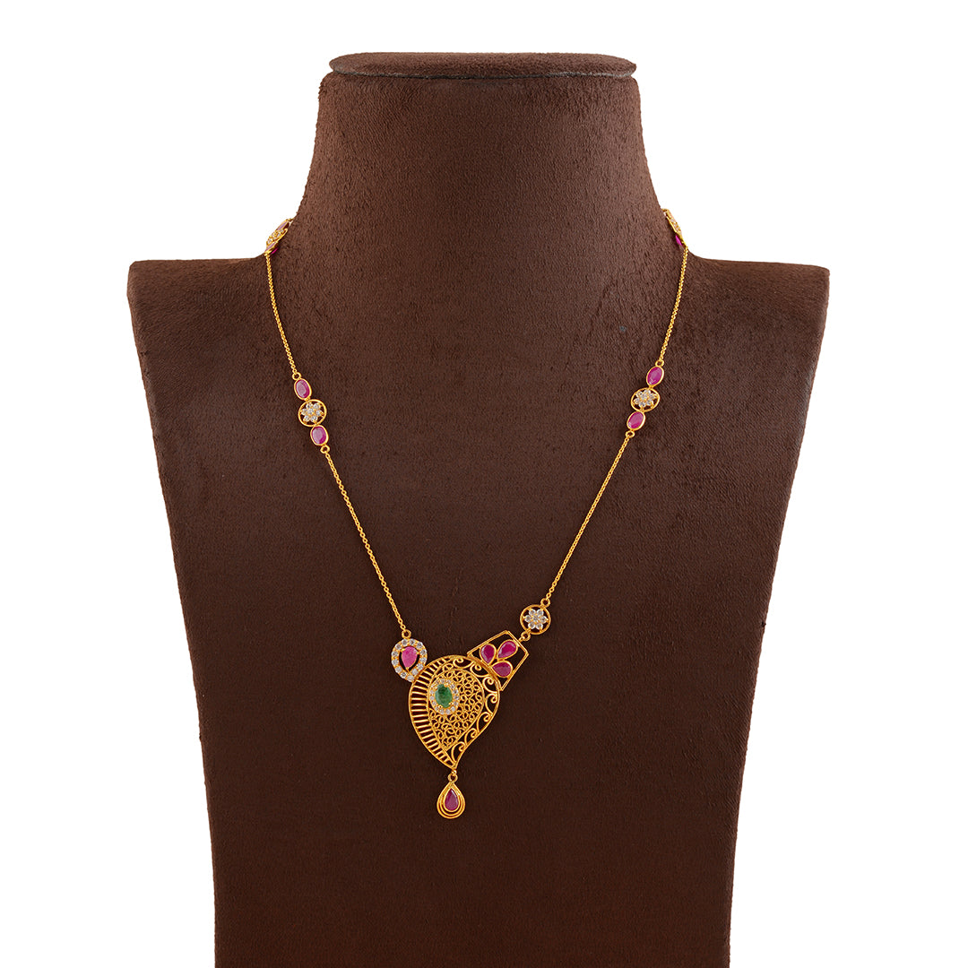 Single Line Gold Chain with Semi-Precious Stone - Krishna Jewellers Pearls and Gems