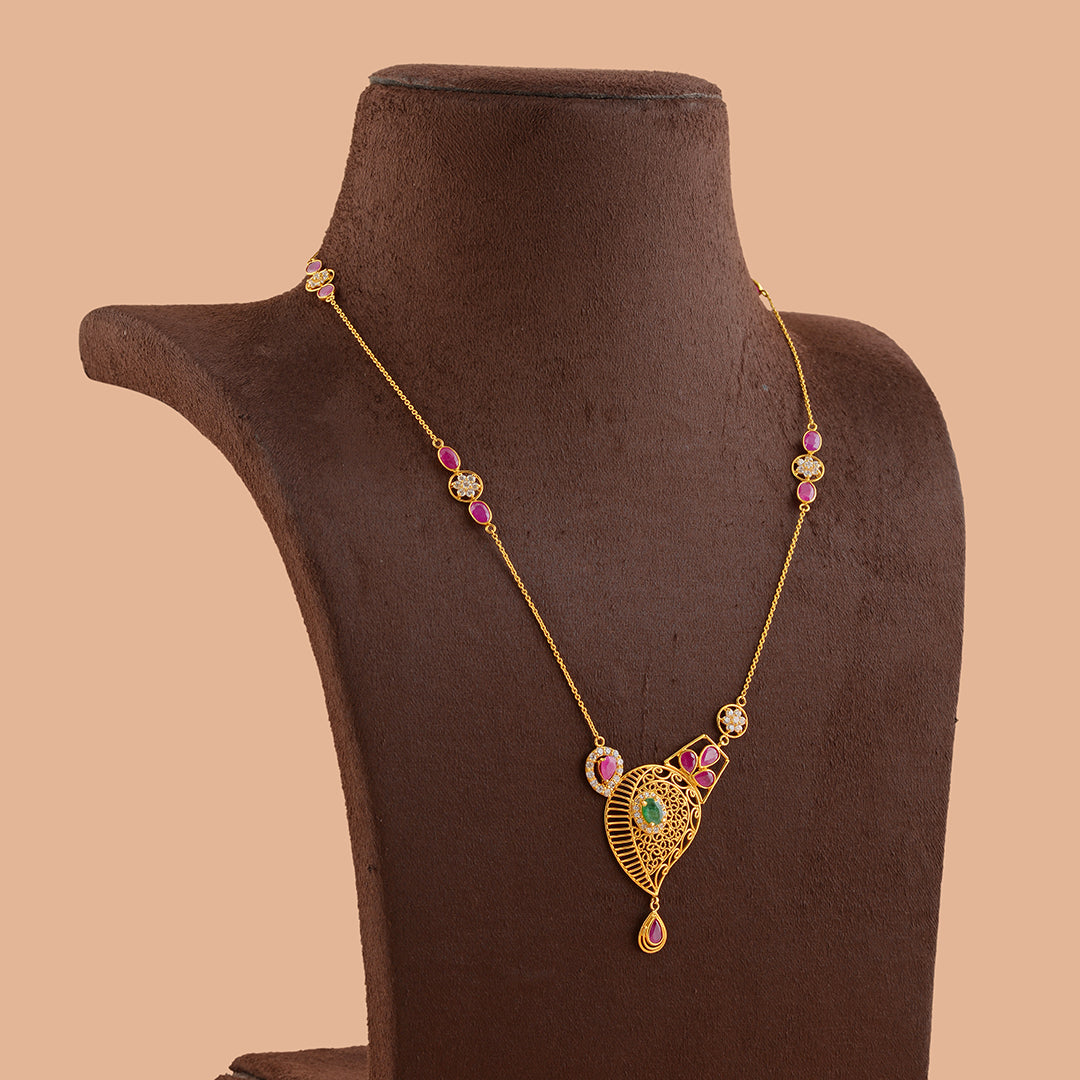 Single Line Gold Chain with Semi-Precious Stone - Krishna Jewellers Pearls and Gems