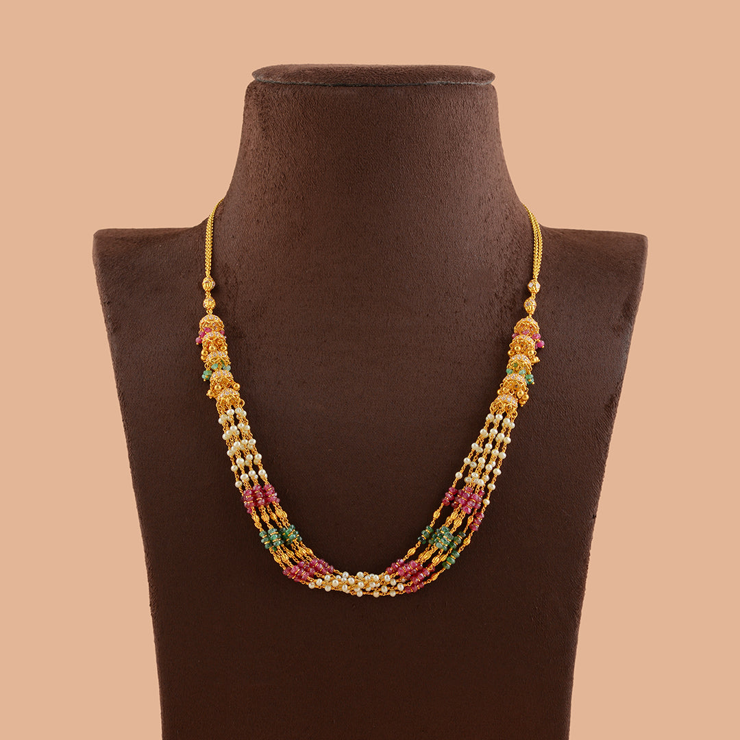 Classic Gold Pearl Necklace With Precious  Stone - Krishna Jewellers Pearls and Gems