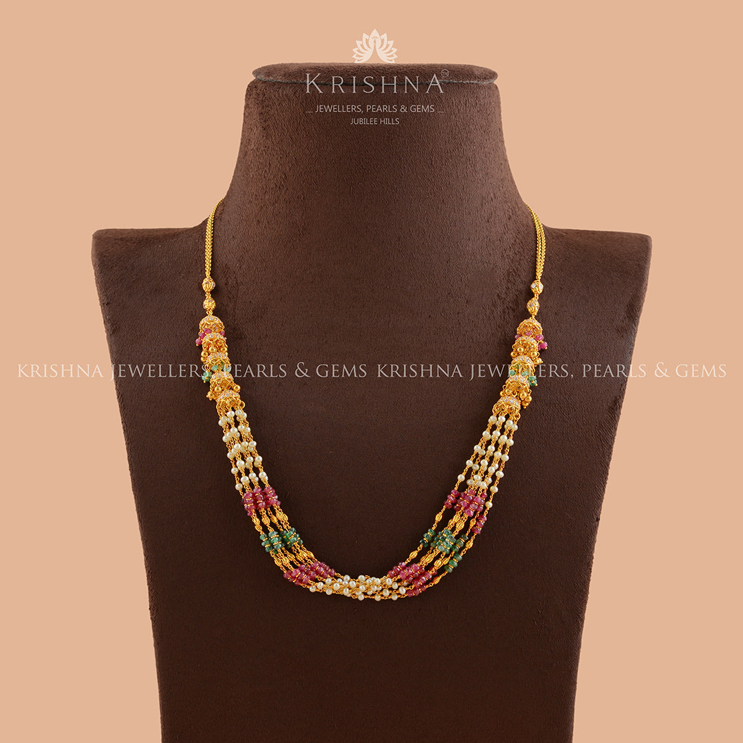 Classic Gold Pearl Necklace With Precious  Stone - Krishna Jewellers Pearls and Gems