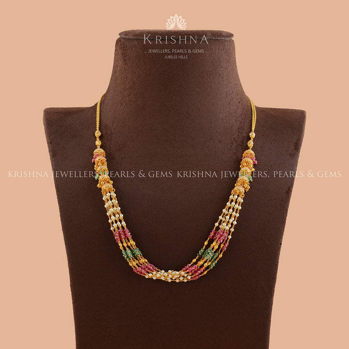 Classic Gold Pearl Necklace With Precious  Stone - Krishna Jewellers Pearls and Gems