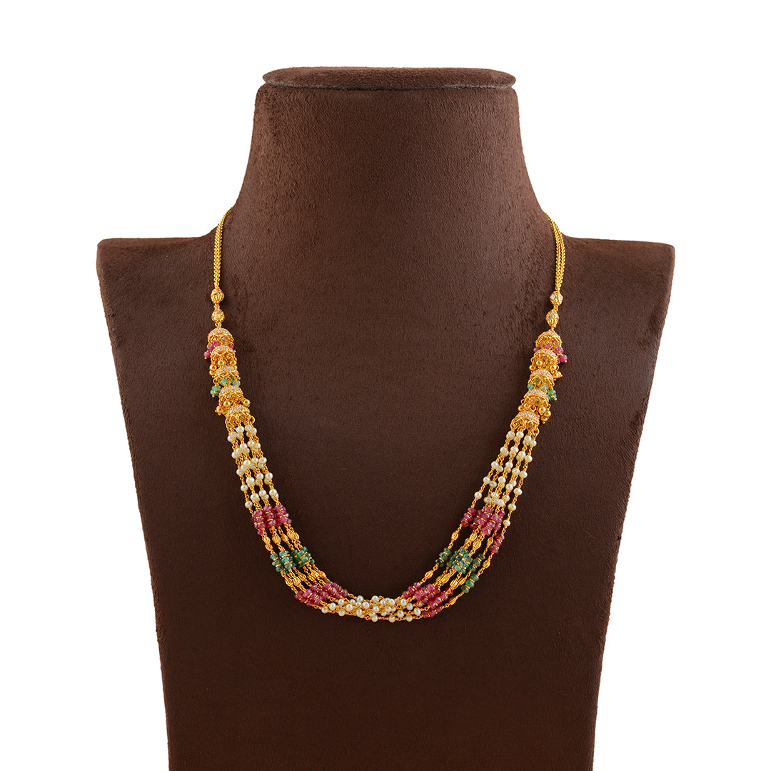 Classic Gold Pearl Necklace With Precious  Stone - Krishna Jewellers Pearls and Gems