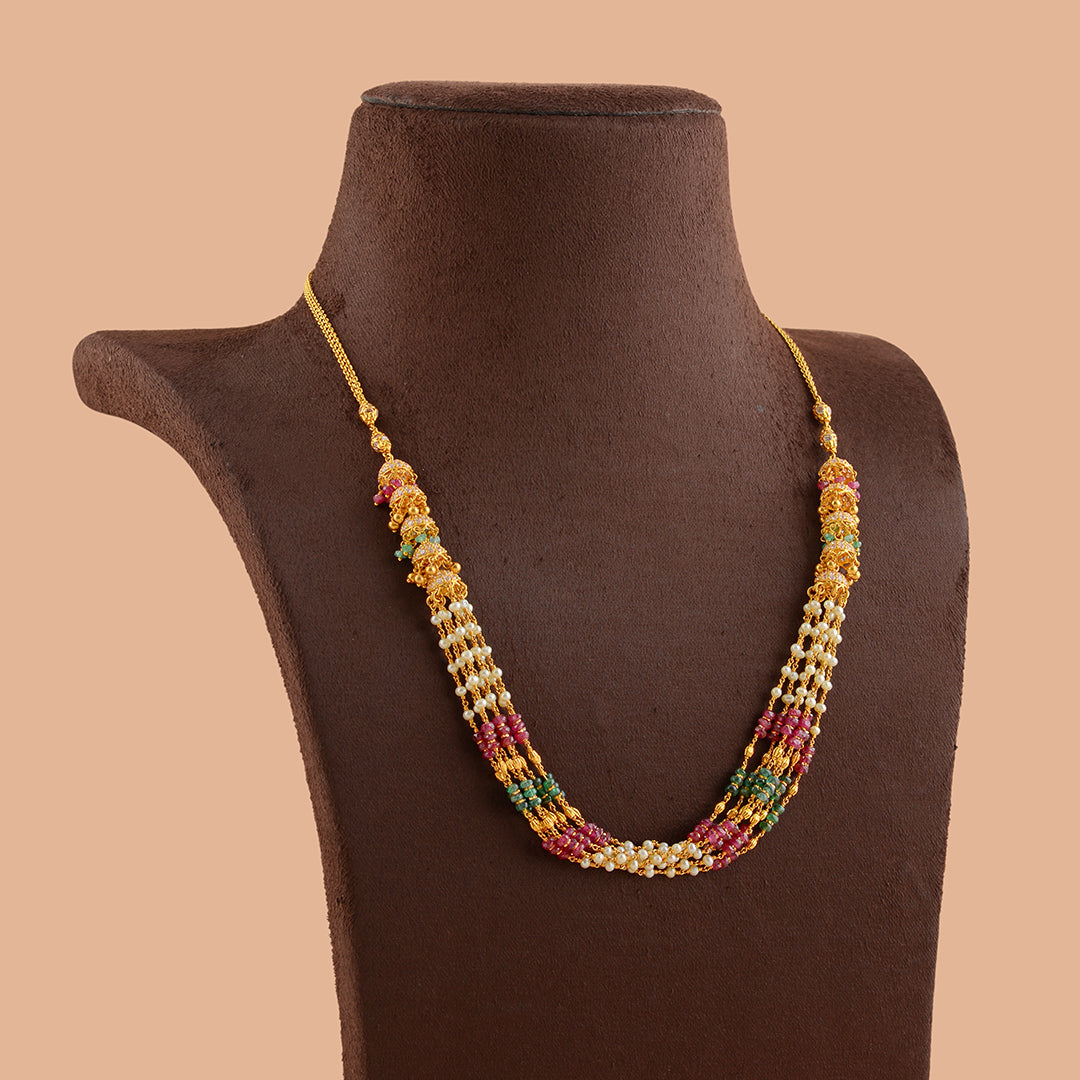 Classic Gold Pearl Necklace With Precious  Stone - Krishna Jewellers Pearls and Gems