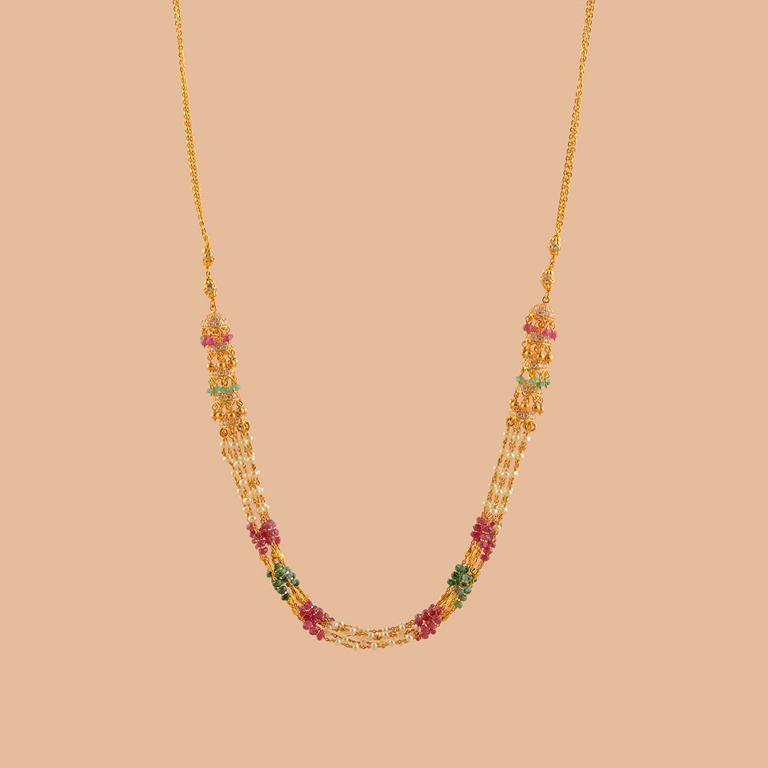 Classic Gold Pearl Necklace With Precious  Stone - Krishna Jewellers Pearls and Gems