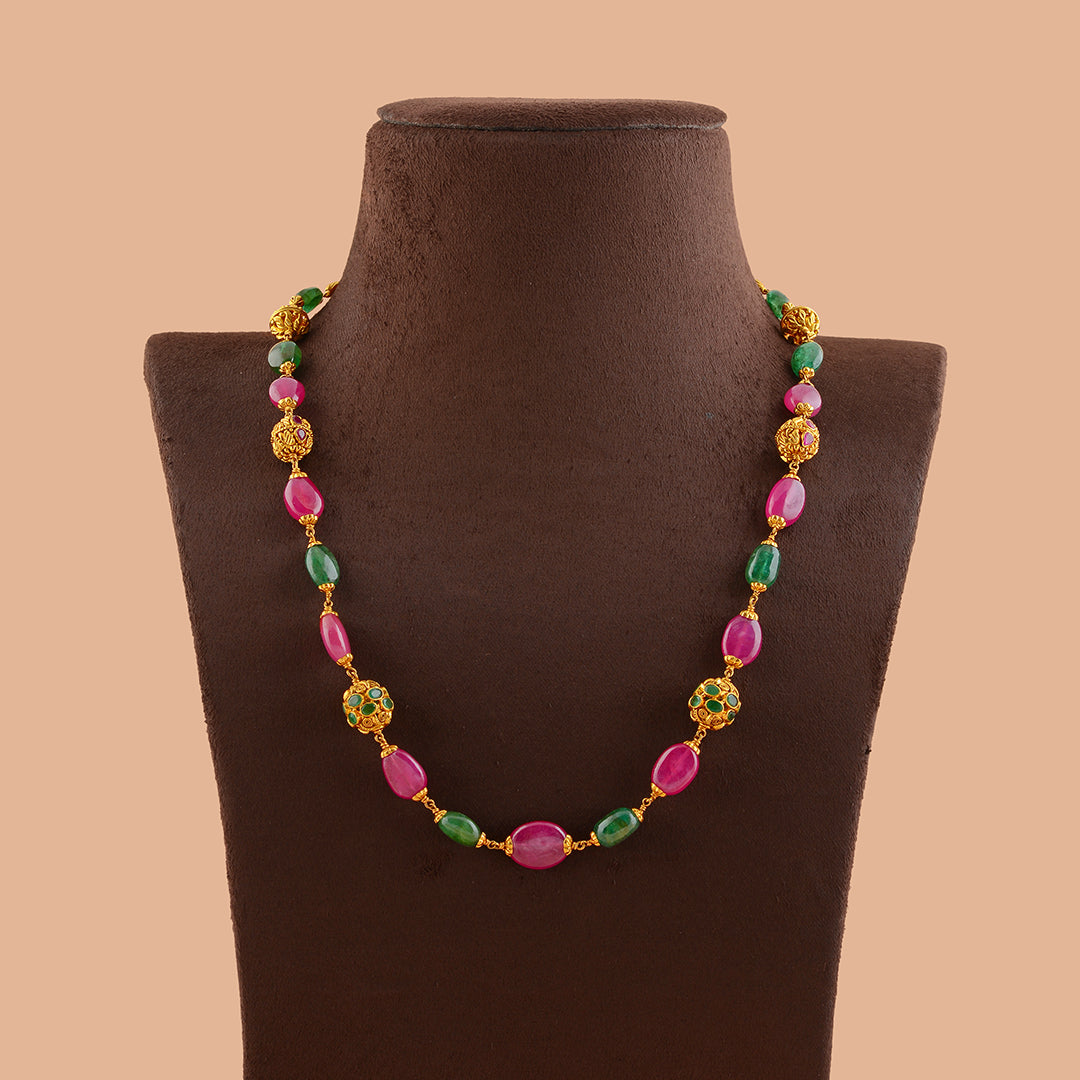 Classy  Ruby and Emerald Gold Pearl Necklace - Krishna Jewellers Pearls and Gems