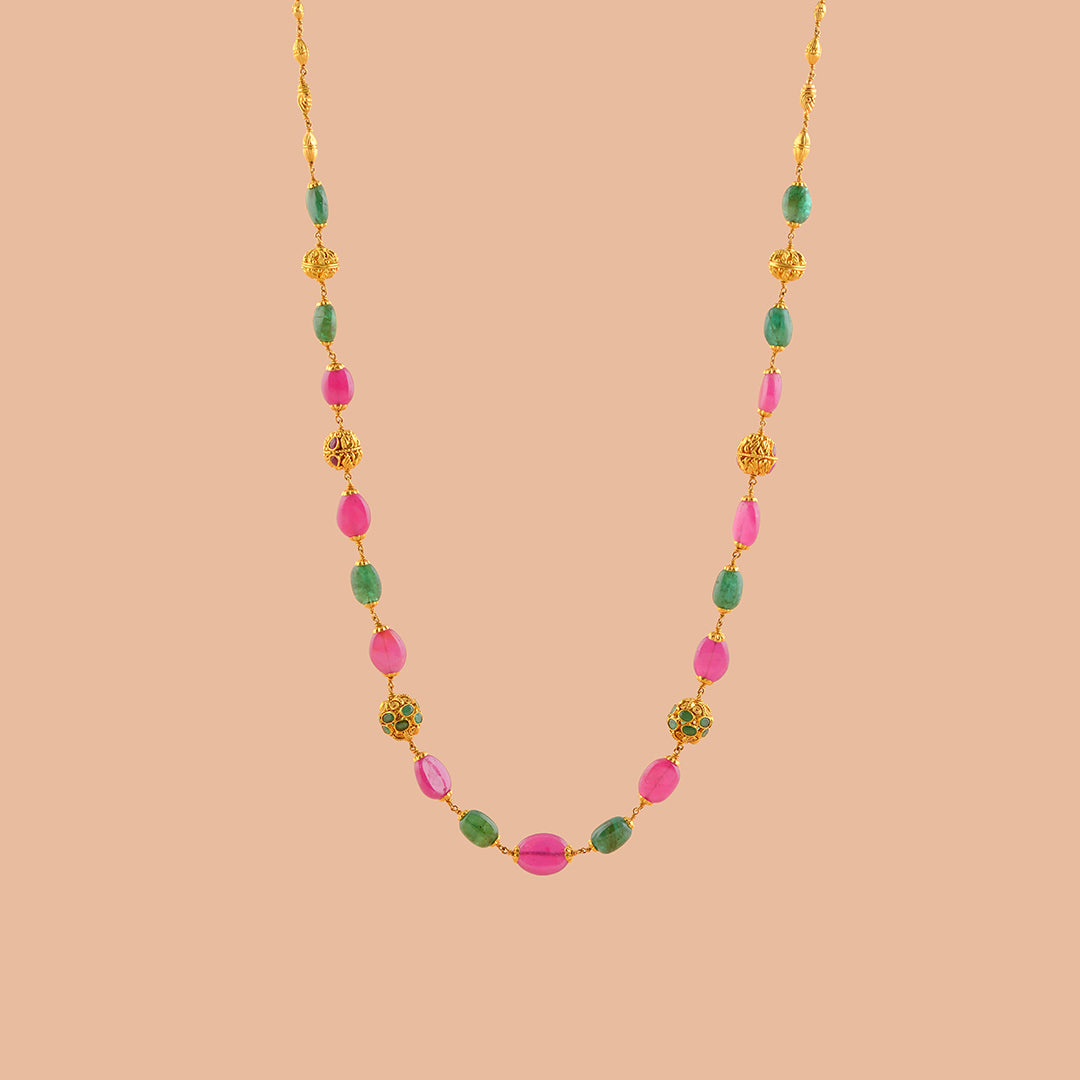 Classy  Ruby and Emerald Gold Pearl Necklace - Krishna Jewellers Pearls and Gems