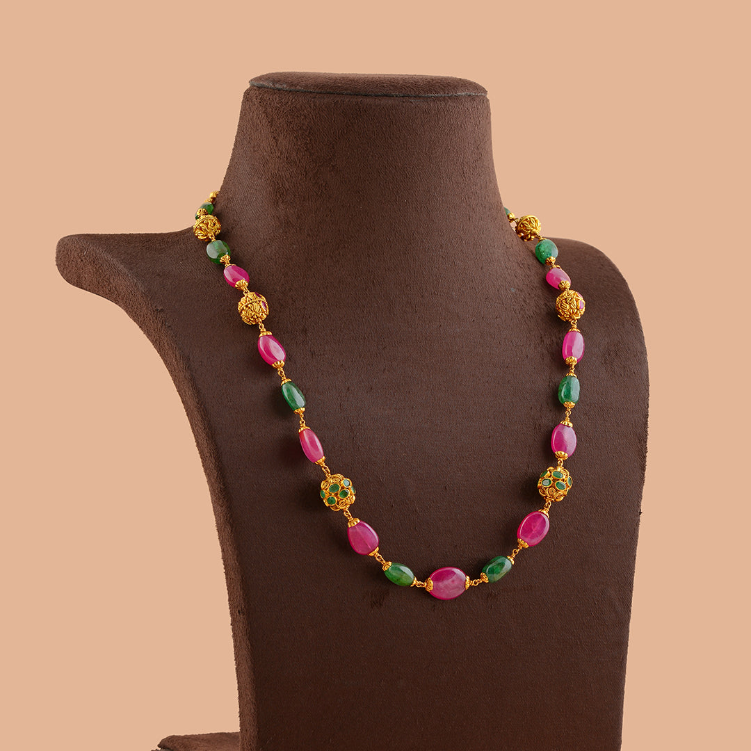 Classy  Ruby and Emerald Gold Pearl Necklace - Krishna Jewellers Pearls and Gems