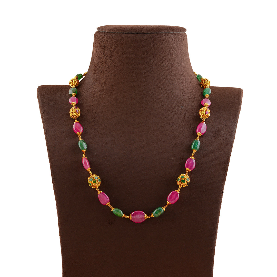 Classy  Ruby and Emerald Gold Pearl Necklace - Krishna Jewellers Pearls and Gems