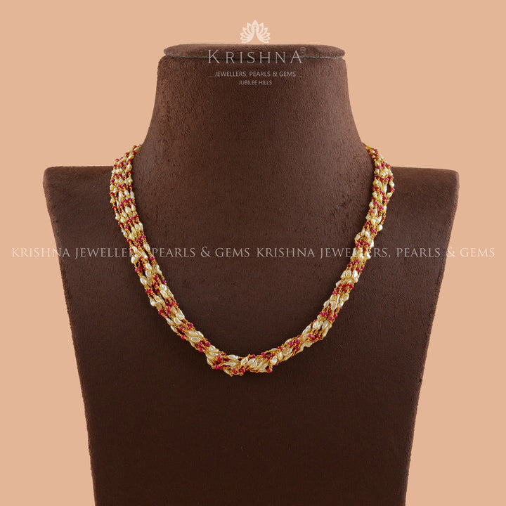 Octadic Keshi Pearl Necklace with Ruby Accents - Krishna Jewellers Pearls and Gems