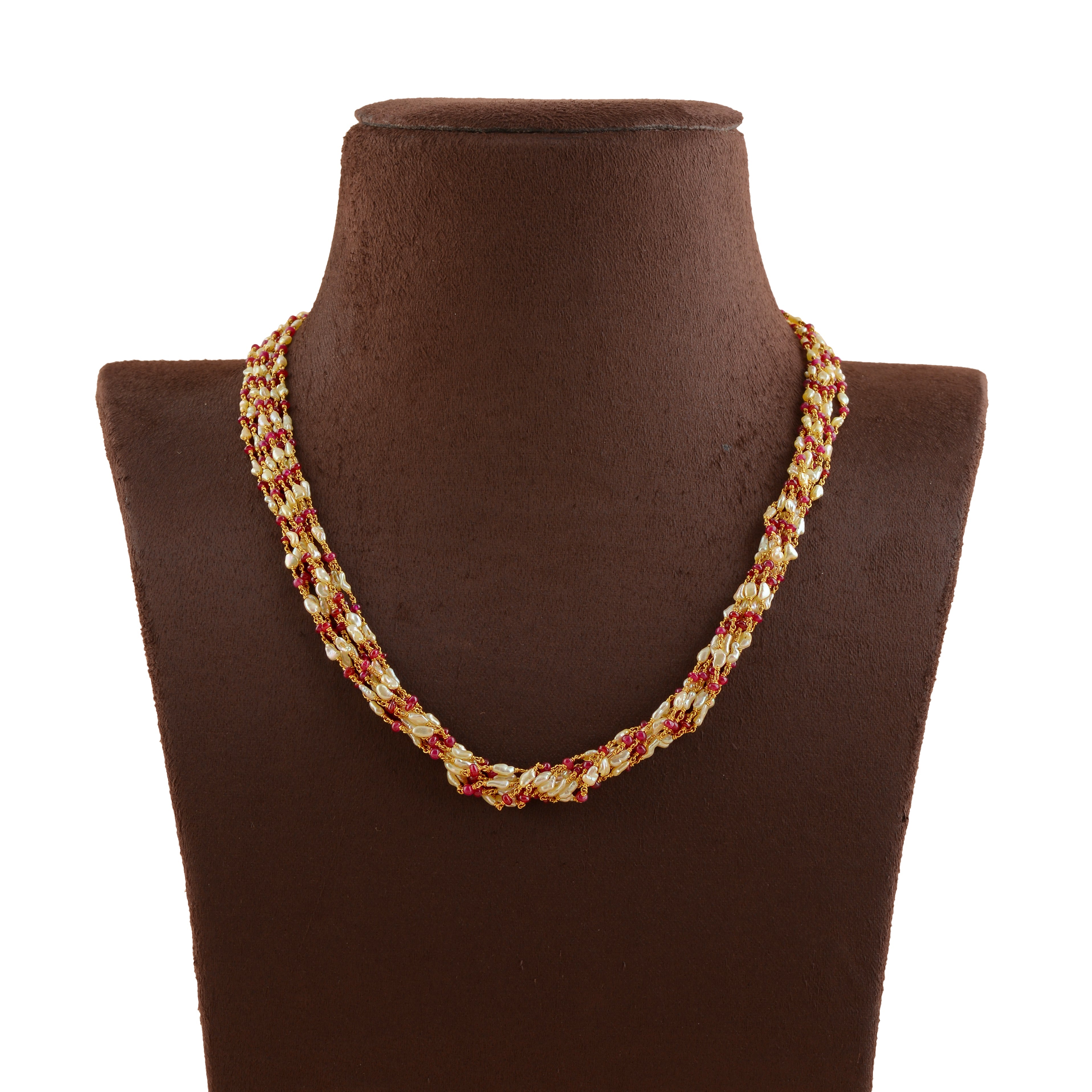 Octadic Keshi Pearl Necklace with Ruby Accents - Krishna Jewellers Pearls and Gems