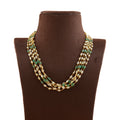 Multiline Pearl and Emerald Necklace in Gold