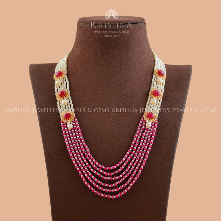 Five Layered MultiShade Gold Pearl Necklace - Krishna Jewellers Pearls and Gems
