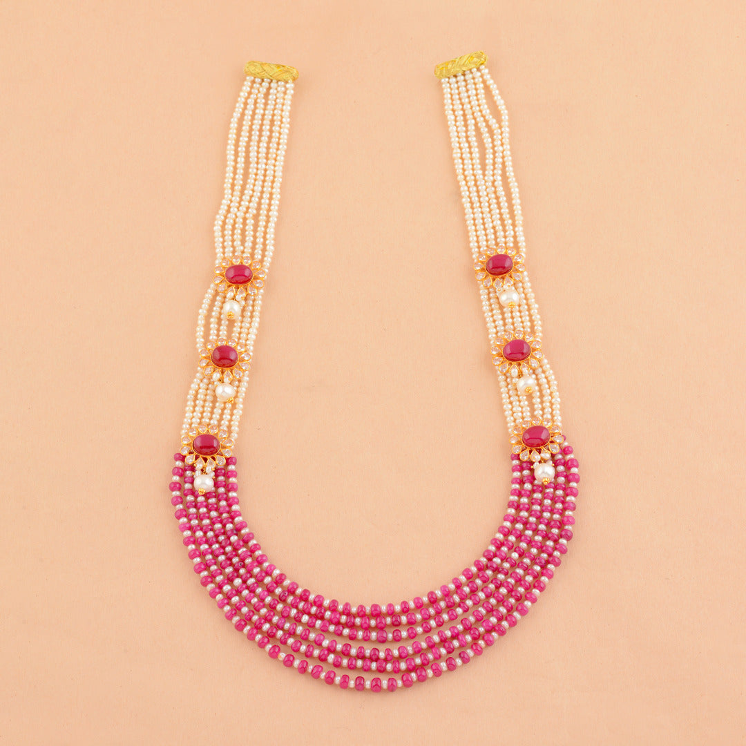 Five Layered MultiShade Gold Pearl Necklace - Krishna Jewellers Pearls and Gems