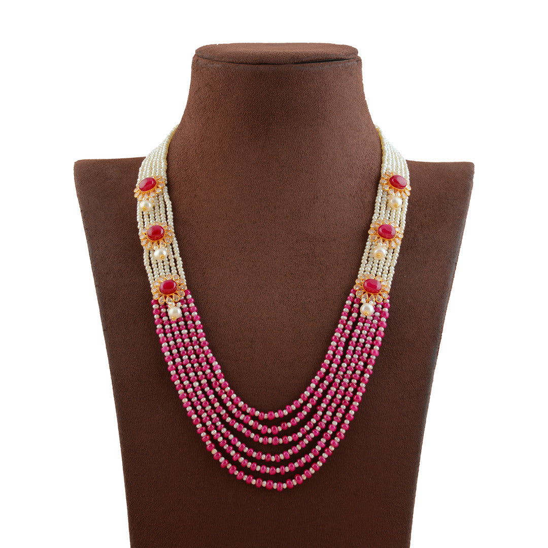 Five Layered MultiShade Gold Pearl Necklace - Krishna Jewellers Pearls and Gems