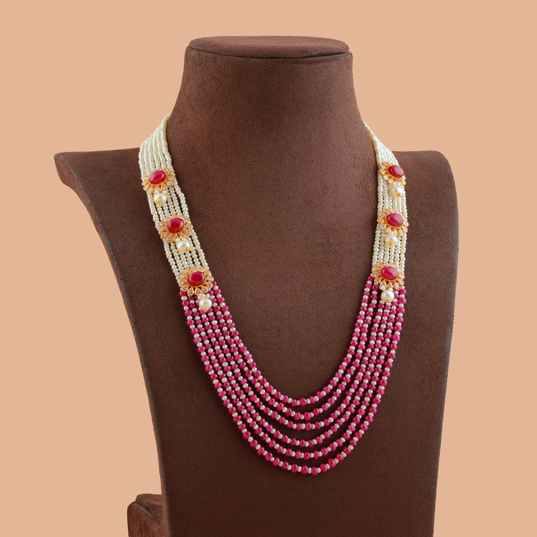 Five Layered MultiShade Gold Pearl Necklace - Krishna Jewellers Pearls and Gems