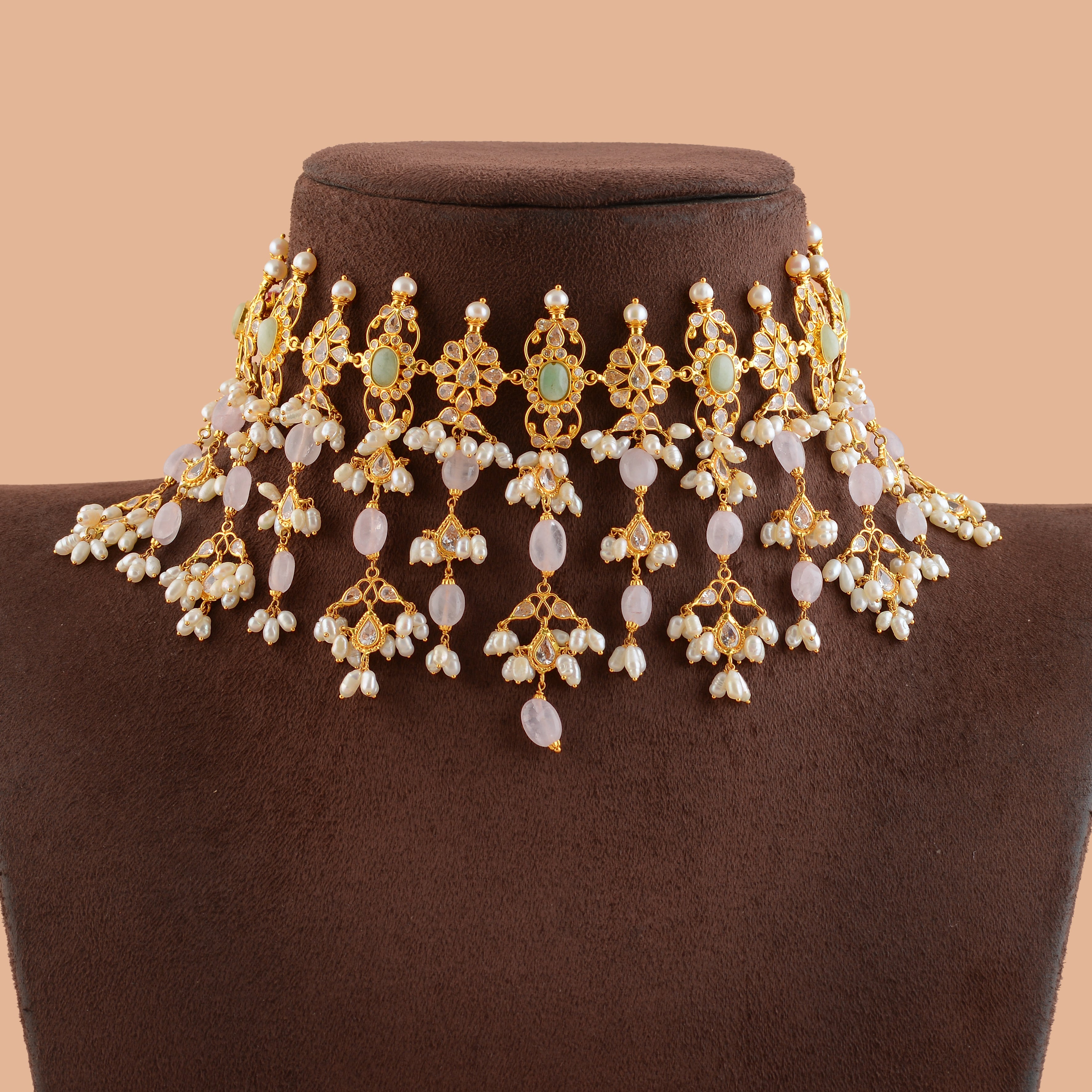 Exotic Gold Pearl Short Necklace - Krishna Jewellers Pearls and Gems