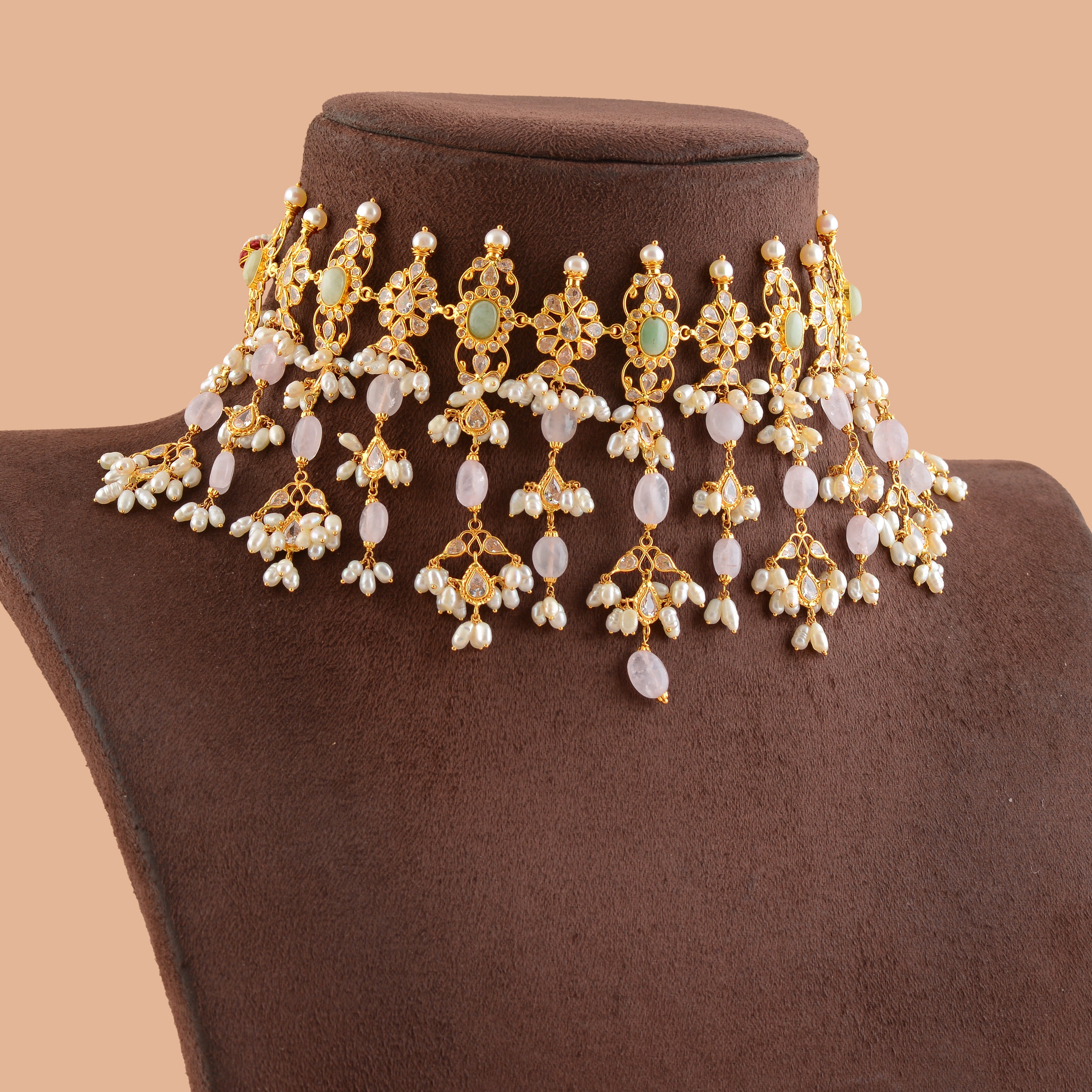 Exotic Gold Pearl Short Necklace - Krishna Jewellers Pearls and Gems