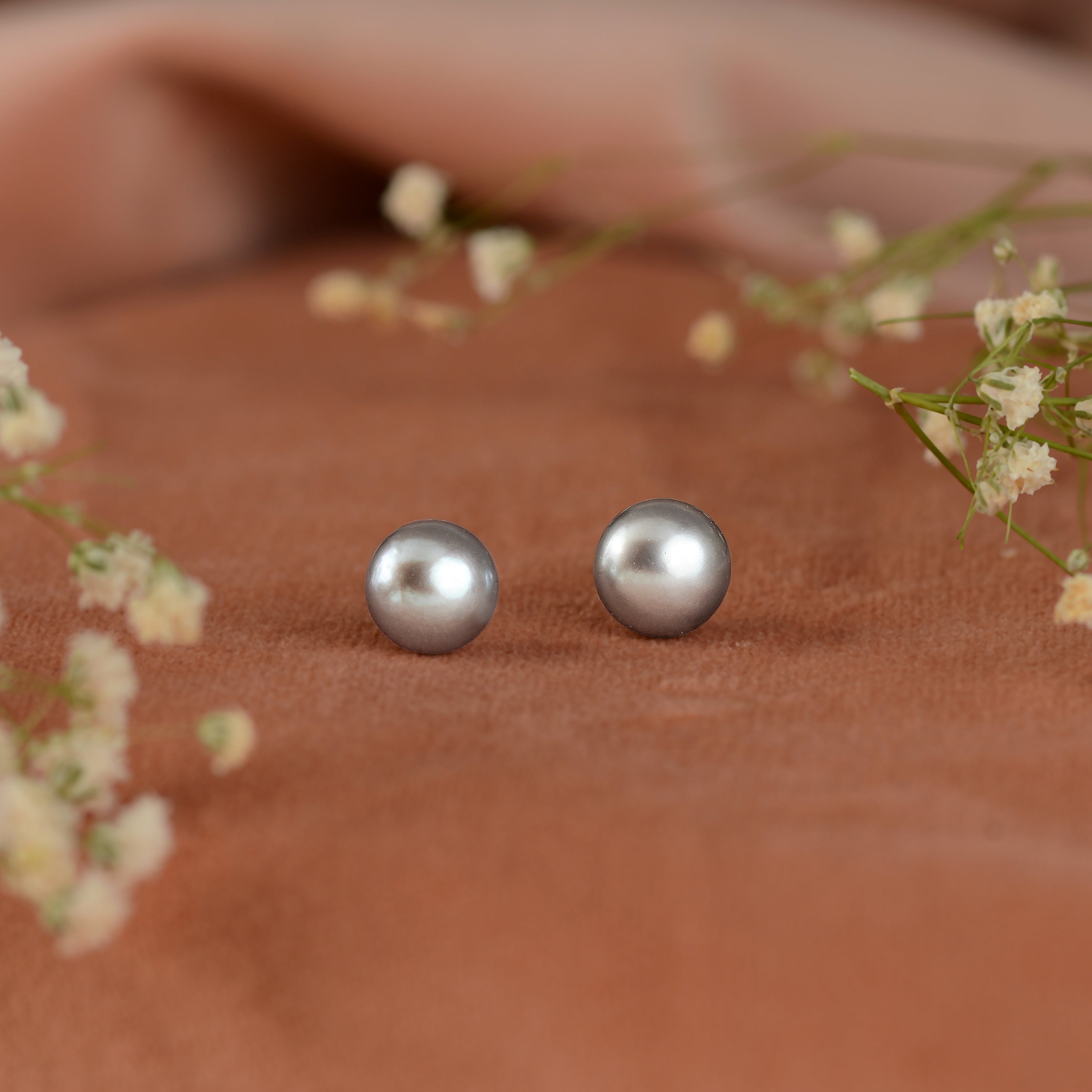 Fresh Water Button Steel Grey Color Pearl Earrings JPT7657