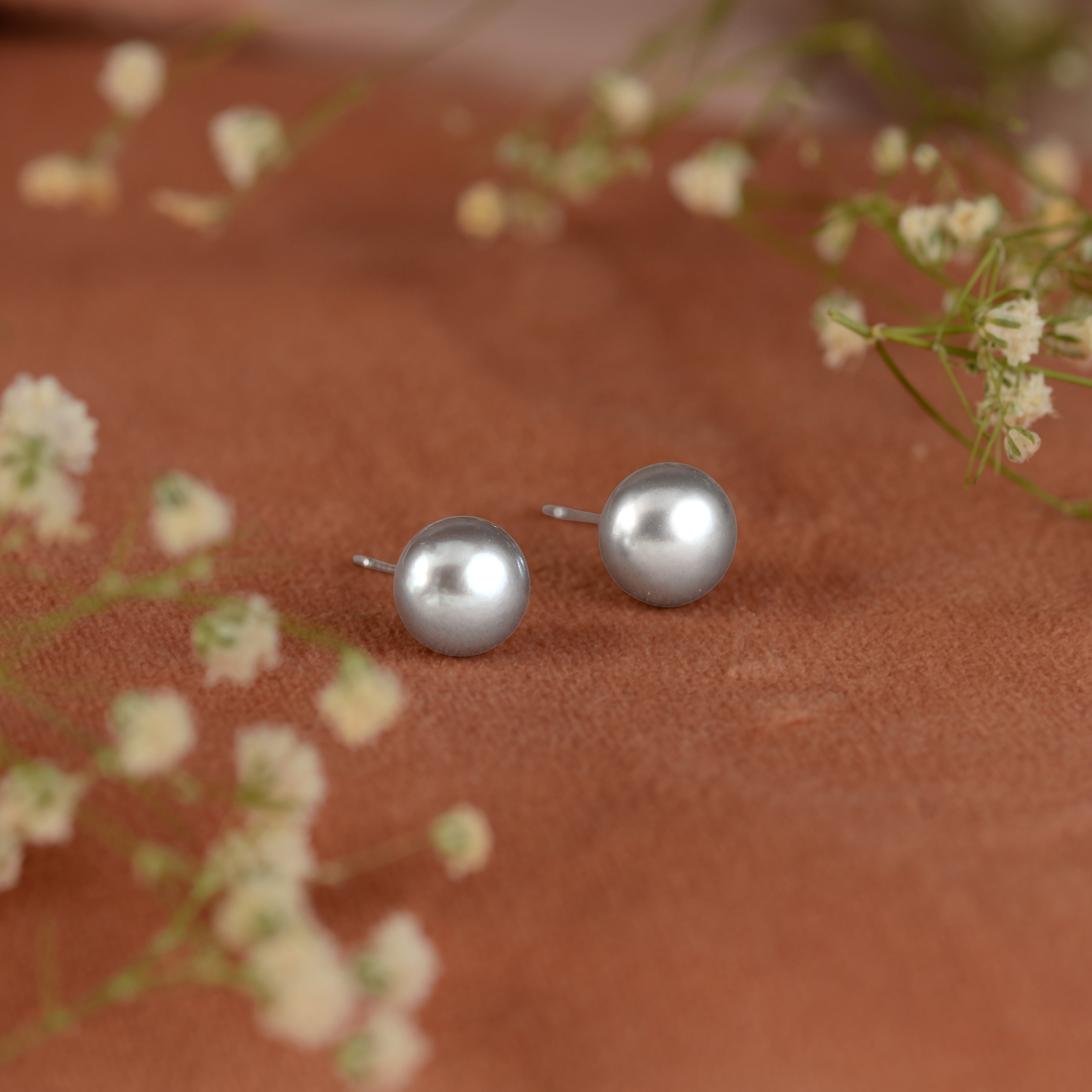 Fresh Water Button Steel Grey Color Pearl Earrings JPT7657
