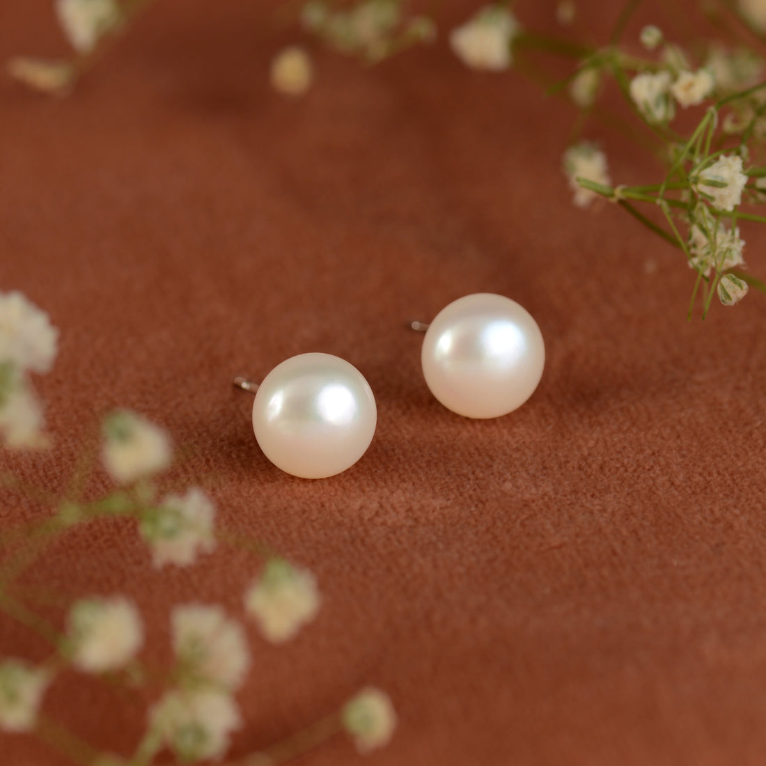 Classic Peach-colored Freshwater Pearls Studs Earrings