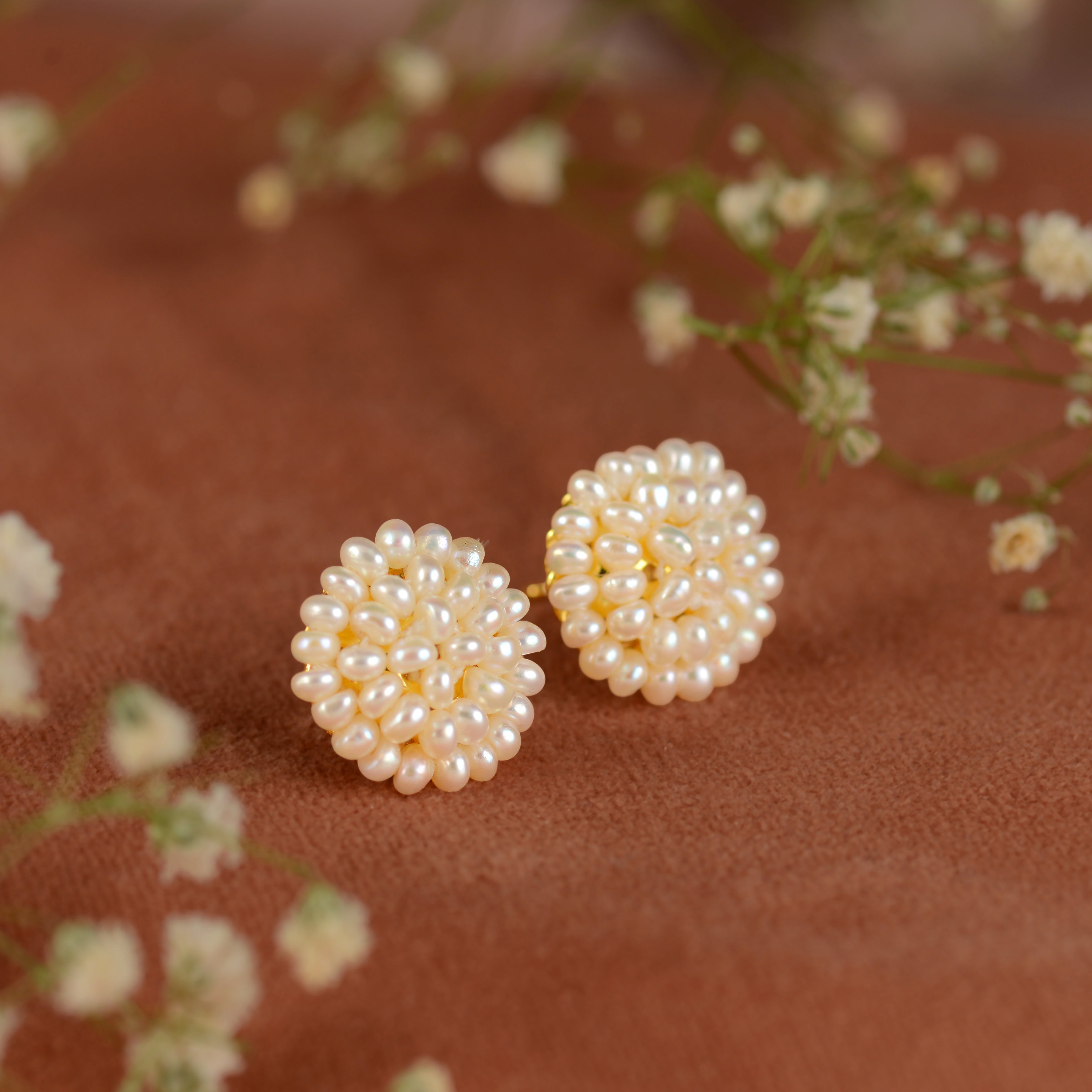 Handcrafted Intricacies Pearl Studs Earrings